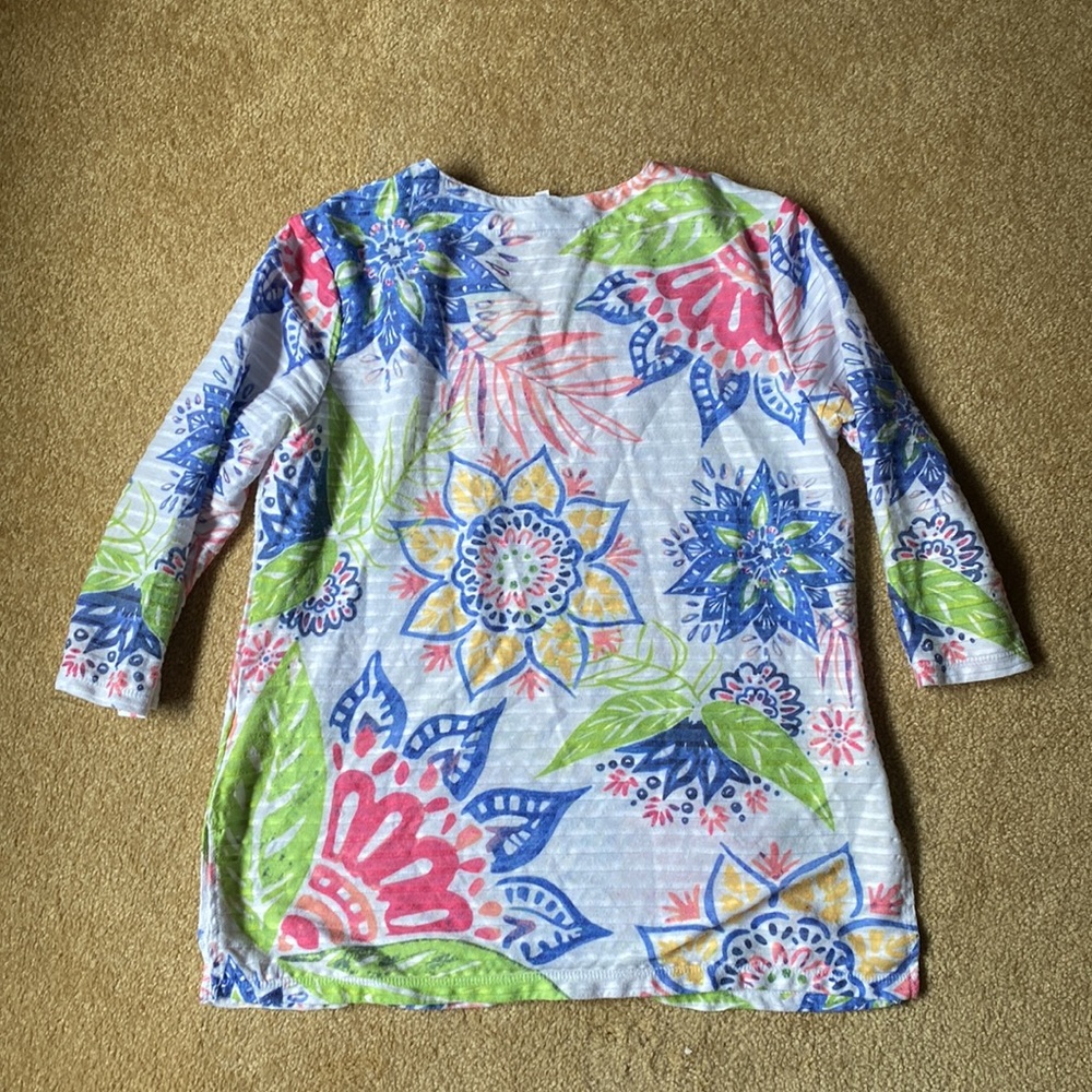 Coral Bay v neck large floral top blouse shirt LP petite - Picture 5 of 5
